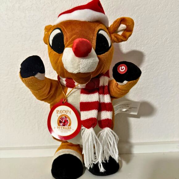 Rudolph the Red-Nosed Reindeer 50th Anniversary Plush | Light-Up Nose | 14” - Picture 5 of 10